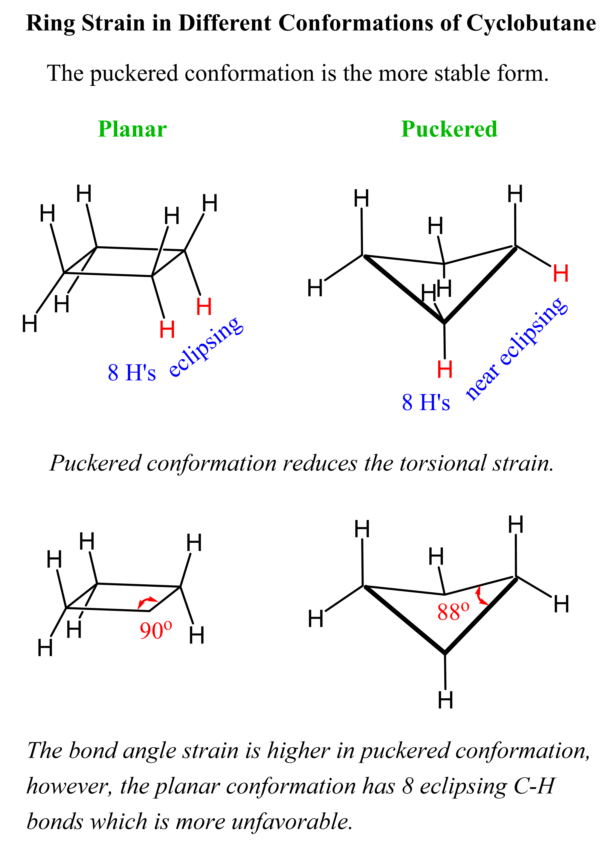 Ring Strain in Different Conformations of Cyclobutane