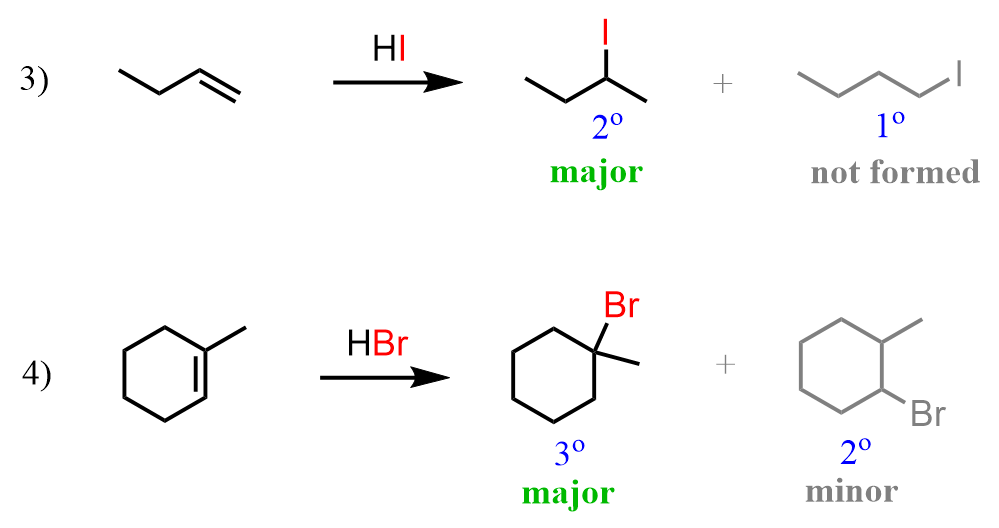 halogen adds to more substituted carbon of alkene
