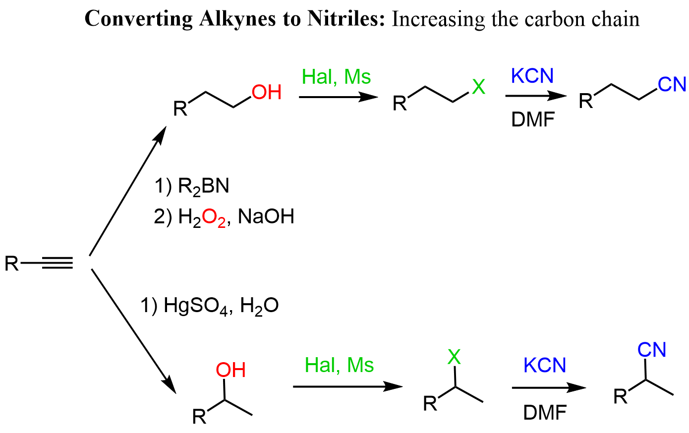 Converting Alkynes to Nitriles - Increasing the carbon chain