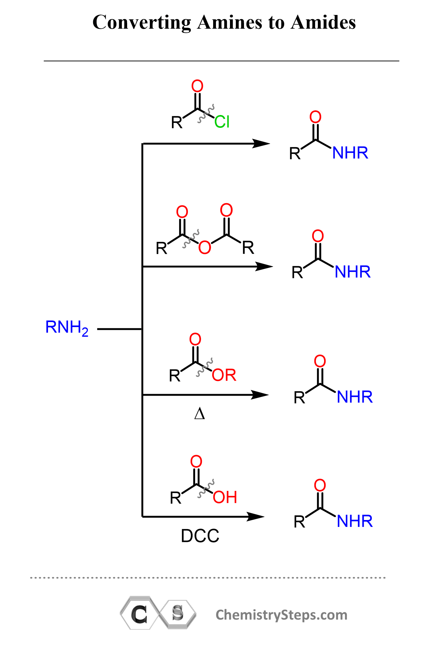 Converting amines to amides