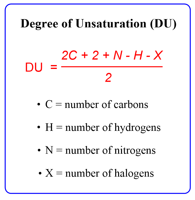Formula for calculating Degree of Unsaturation (DU)